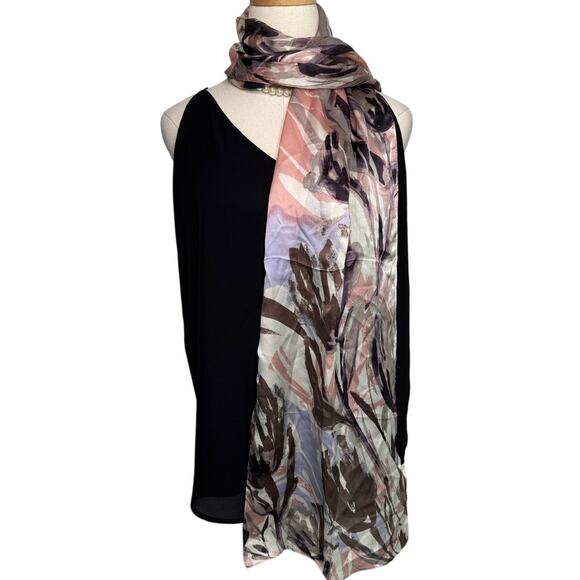 Cynthia Rowley 100% silk abstract watercolor floral long scarf 12.5 x 66” - Picture 8 of 9